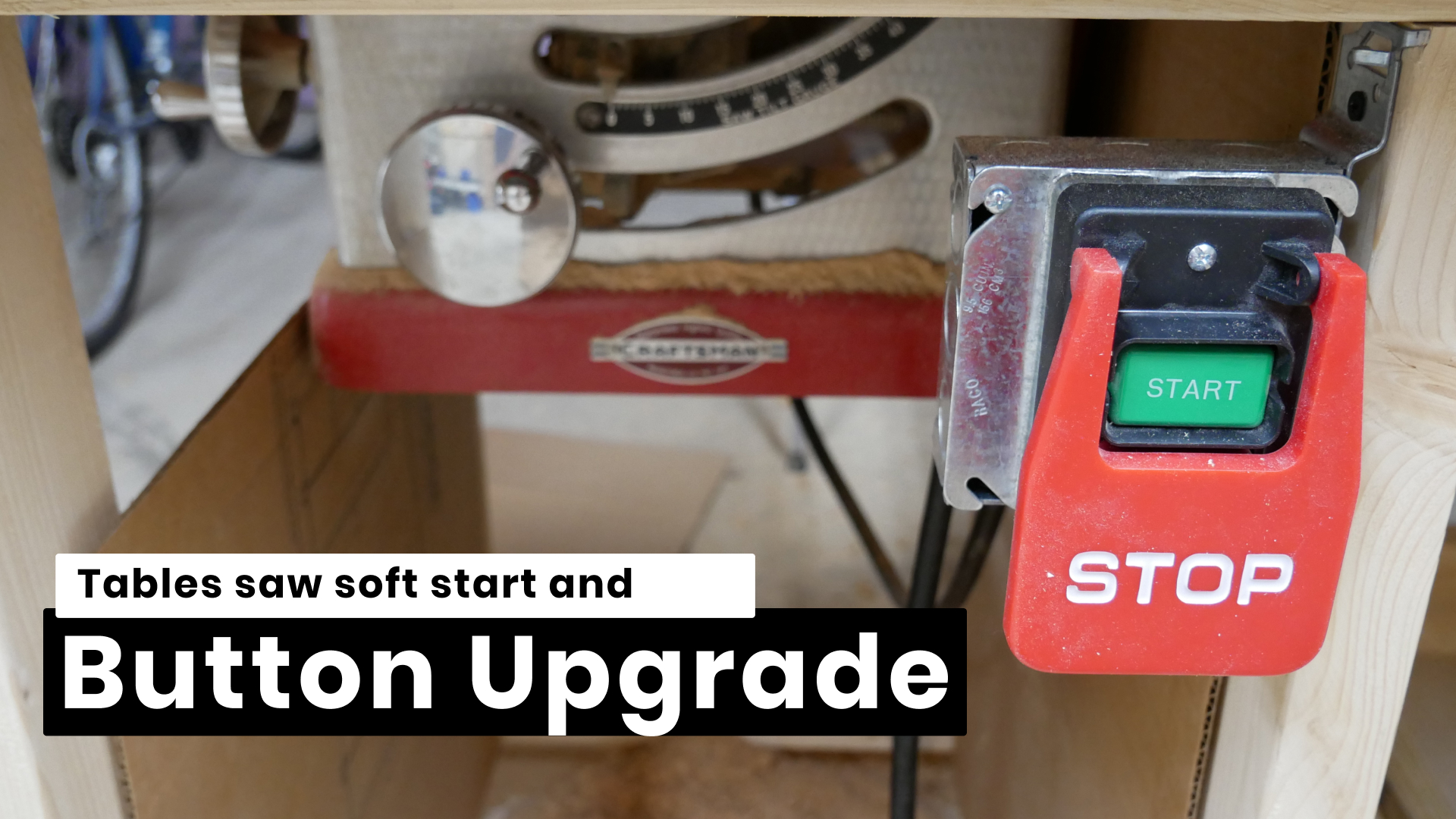 Table saw button upgrade and installation of a soft start module