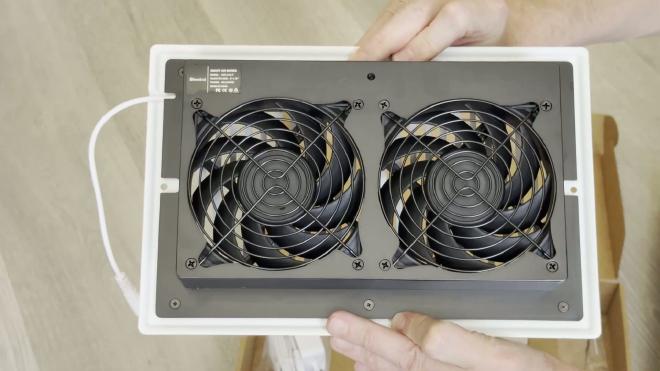 Back side of the BioWind AirBlest T6 showing the two booster fans