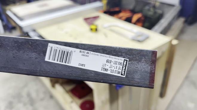 Four-foot steel angle with the product label
