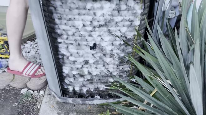 Foaming coil cleaner applied to the Trane XR12 coil