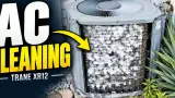 Trane XR12 outdoor AC unit with foaming coil cleaner applied