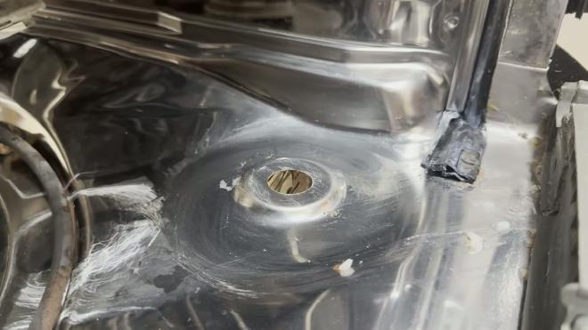 Cleaned float opening in the Whirlpool dishwasher tub